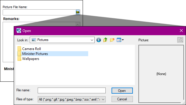after clicking the browse icon, the Open dialog box displays the default file location